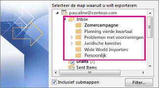 Selecteer de map of account en eventueel inclusief submappen